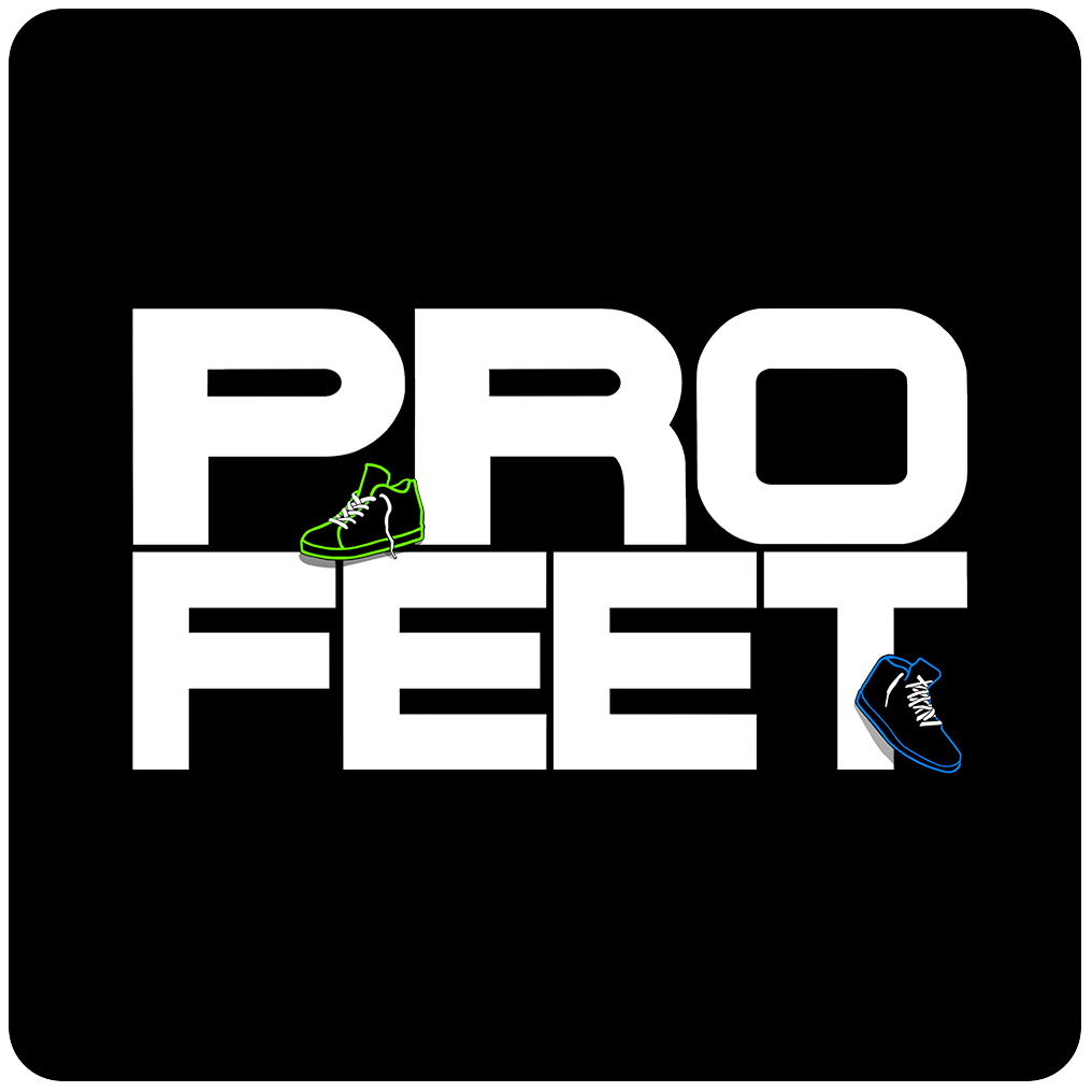 PRO FEET logo with shoes on a black background