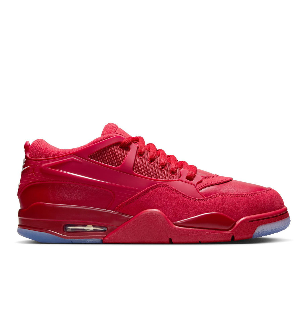 A red Air Jordan 4 RM "Varsity Red" sneaker is shown on a white background.