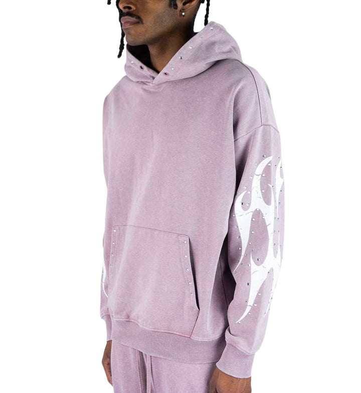 Rebel Minds Stud Acid Wash Hoodie Sage Pink