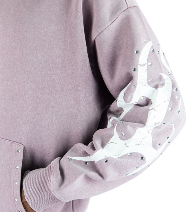 Rebel Minds Stud Acid Wash Hoodie Sage Pink