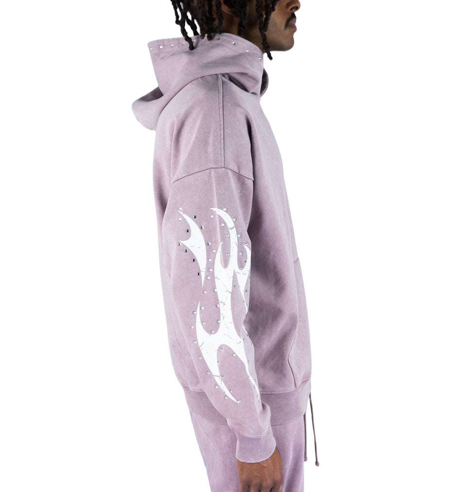 Rebel Minds Stud Acid Wash Hoodie Sage Pink