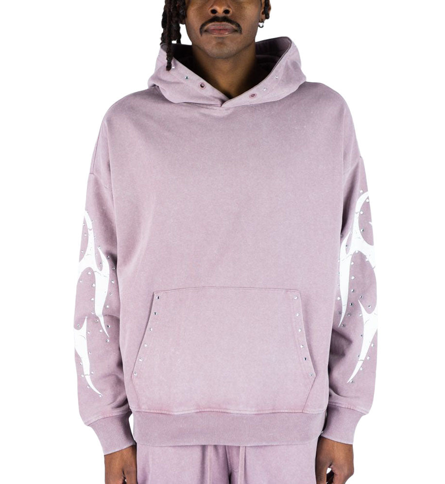 Rebel Minds Stud Acid Wash Hoodie Sage Pink