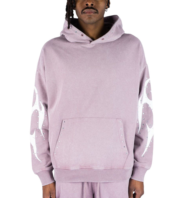 Rebel Minds Stud Acid Wash Hoodie Sage Pink