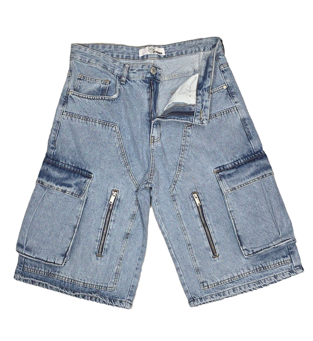 2Y Premium Kapri Cargo Denim Shorts Blue 1124ES3215 | Pro Feet