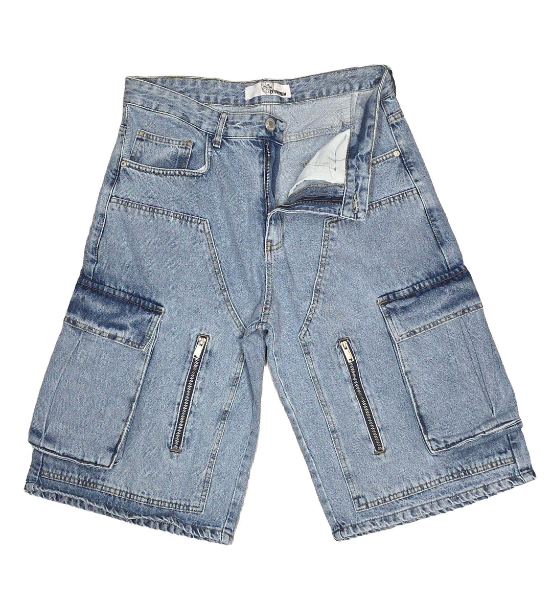 2Y Premium Kapri Cargo Denim Shorts Blue 1124ES3215 | Pro Feet