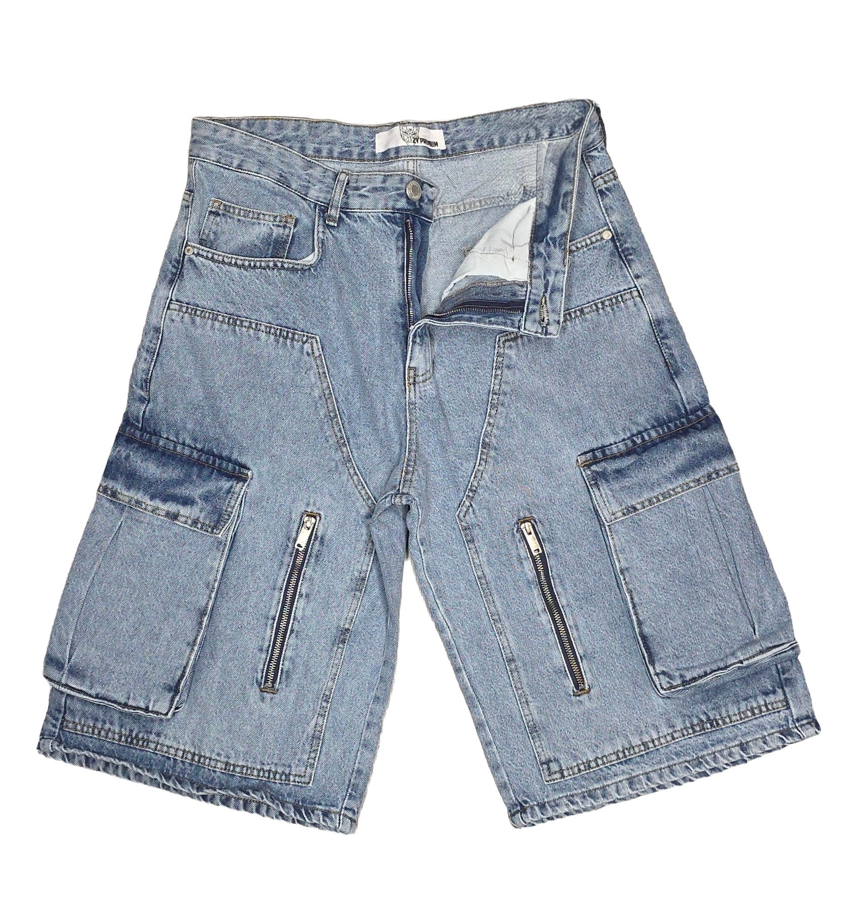 2Y Premium Kapri Cargo Denim Shorts Blue 1124ES3215 | Pro Feet