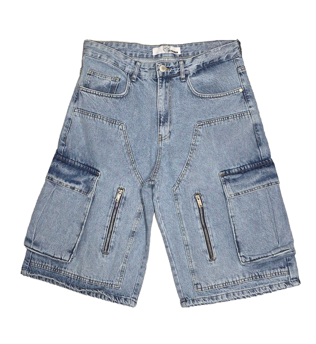2Y Premium Kapri Cargo Denim Shorts Blue 1124ES3215 | Pro Feet