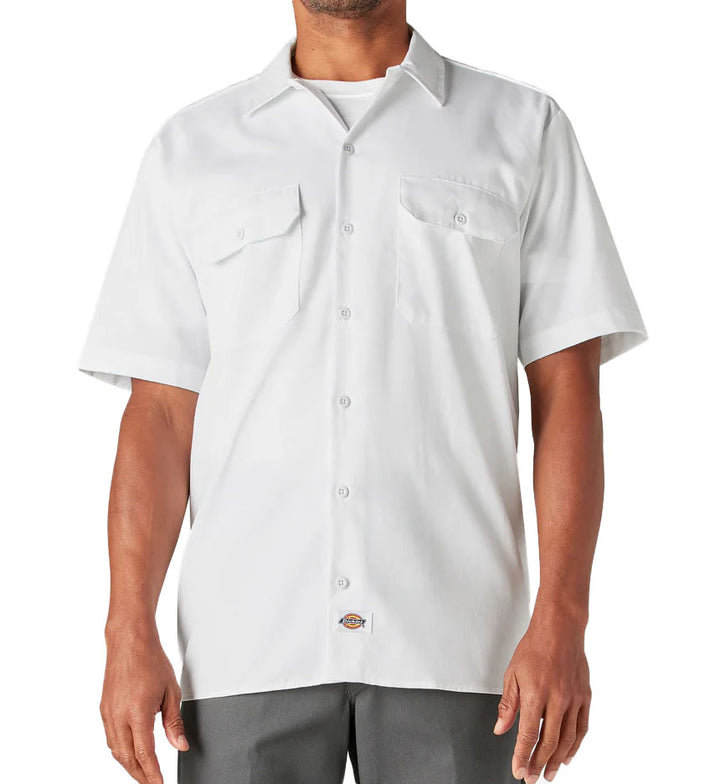 White Dickies Short Sleeve Work Shirt on a white background