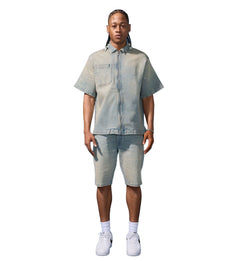 Radiant Denim Zip Up Shirt Cream Wash 2082-2R | Pro Feet
