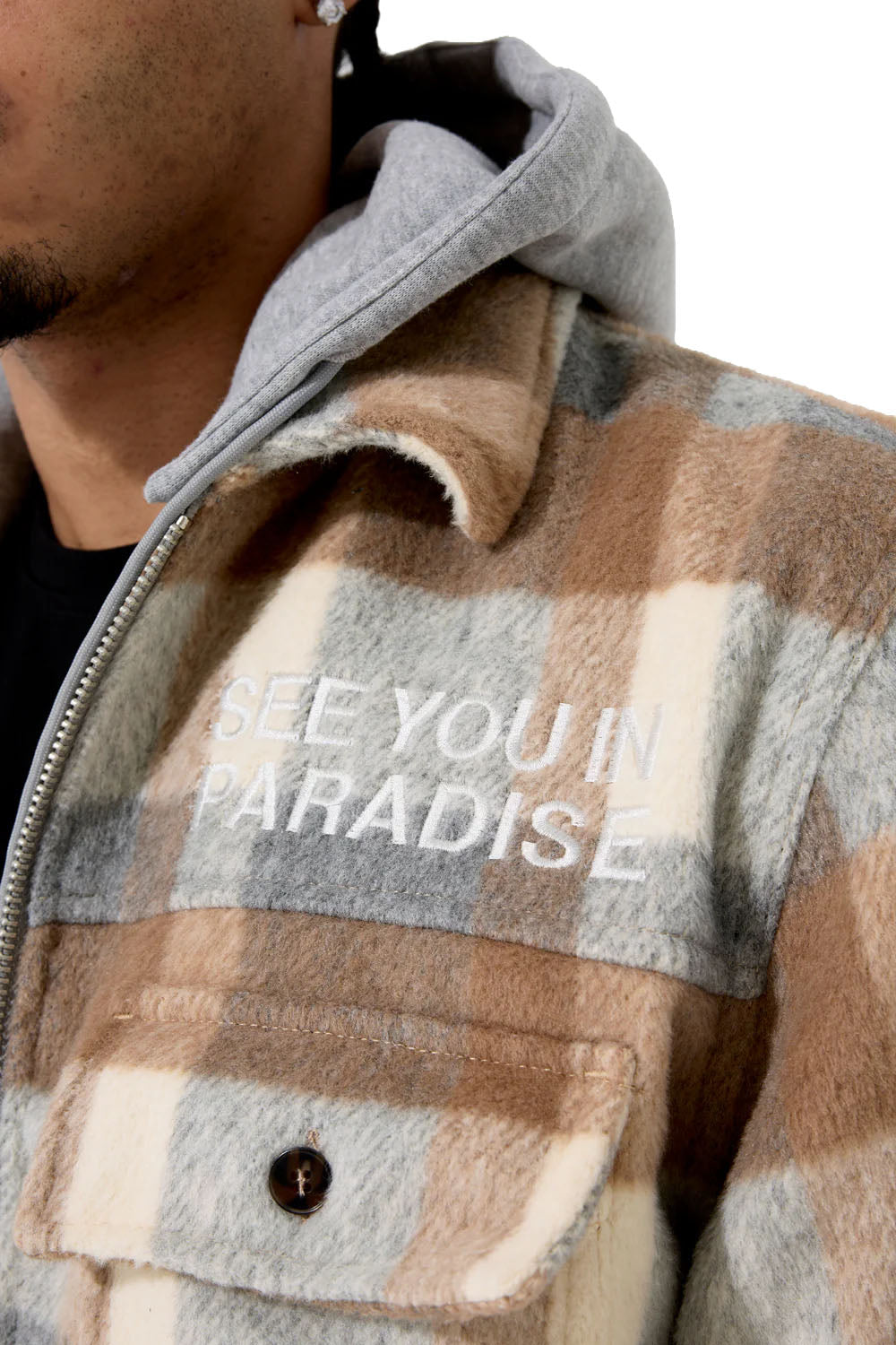 SYIP Hooded Flannel Shacket Khaki 2568-06 | Pro Feet
