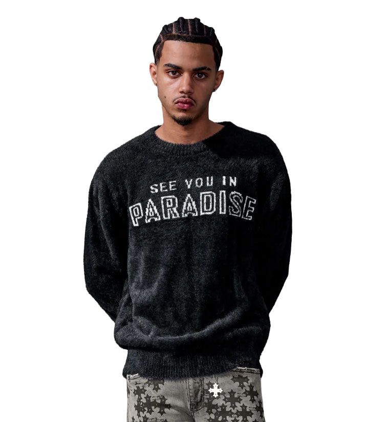 See You In Paradise Plush Crewneck Sweater Black 3992-10 | Pro Feet
