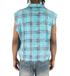 R3BEL Plaid Sleeveless Rhinestone Shirt Blue 610-32745 | Pro Feet