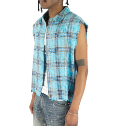 R3BEL Plaid Sleeveless Rhinestone Shirt Blue 610-32745 | Pro Feet