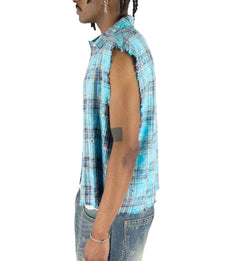 R3BEL Plaid Sleeveless Rhinestone Shirt Blue 610-32745 | Pro Feet