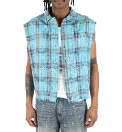 R3BEL Plaid Sleeveless Rhinestone Shirt Blue 610-32745 | Pro Feet