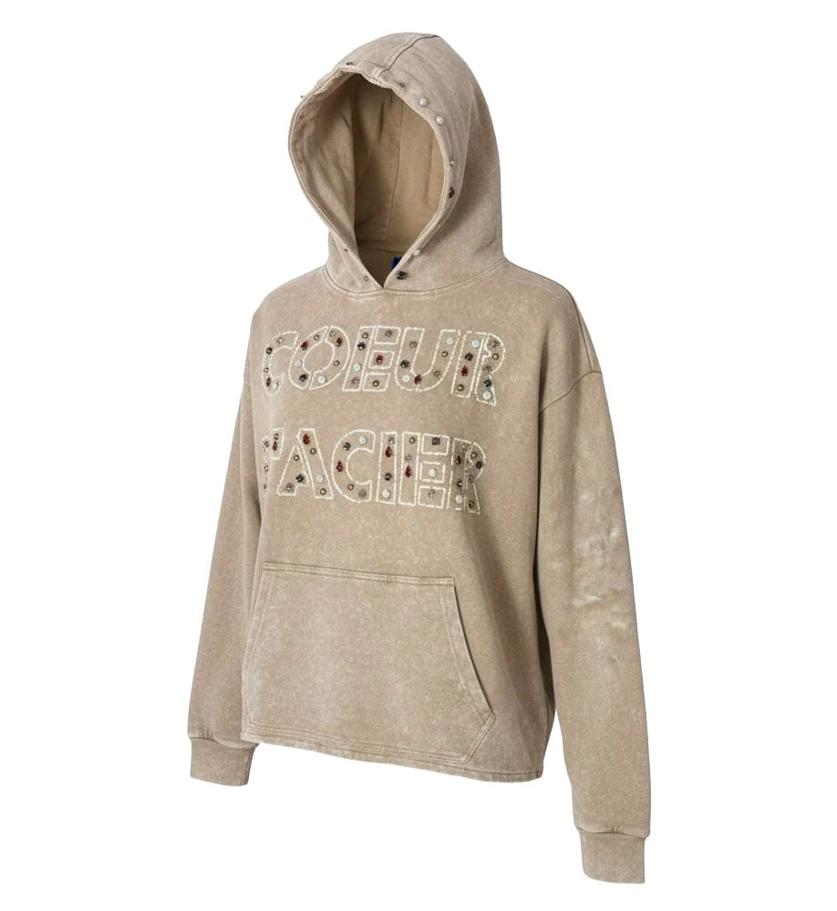 Rebel Denim ‘Coeur Dacier’ Jeweled Fleece Hoodie