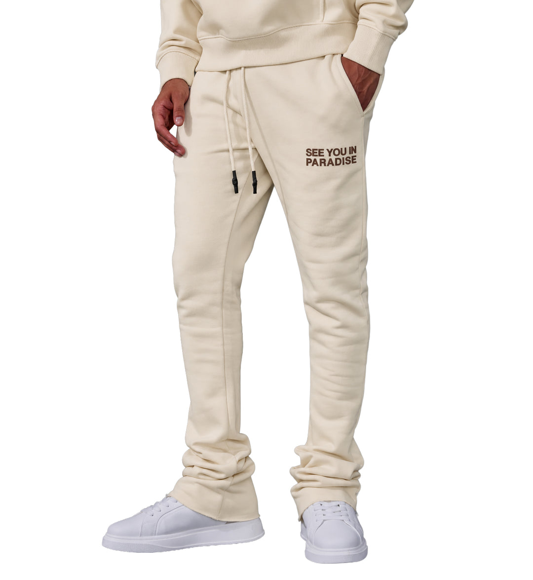 See You In Paradise Tonal Stacked Sweatpants Cream 8816L | Pro Feet