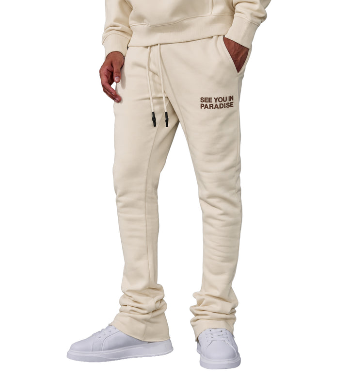 See You In Paradise Tonal Stacked Sweatpants Cream 8816L | Pro Feet