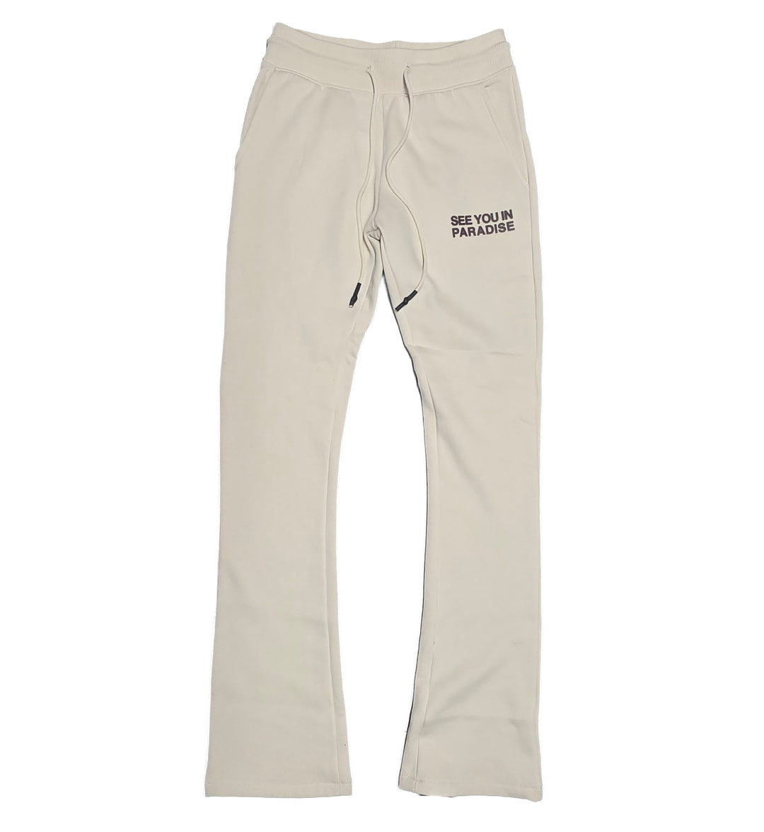 See You In Paradise Tonal Stacked Sweatpants Cream 8816L | Pro Feet
