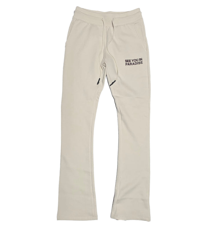 See You In Paradise Tonal Stacked Sweatpants Cream 8816L | Pro Feet