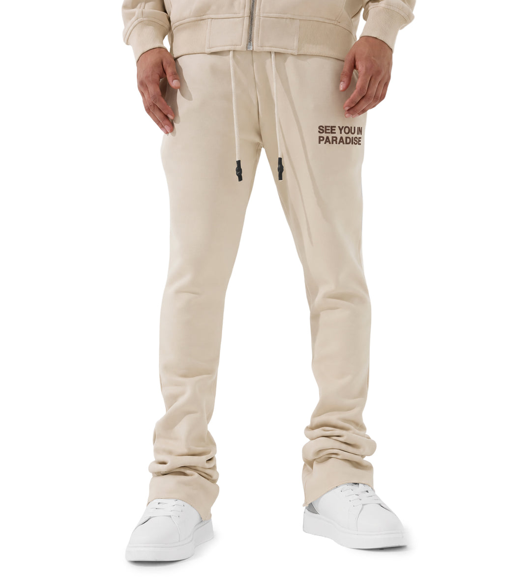 See You In Paradise Tonal Stacked Sweatpants Cream 8816L | Pro Feet