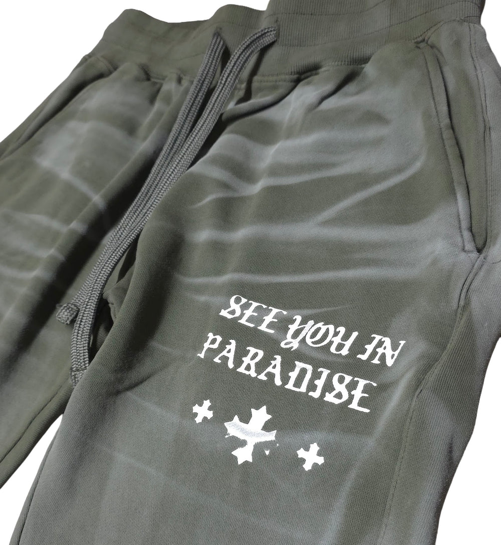 See You In Paradise Airbrush Wash Stacked Sweatpants Olive (8865L-16)
