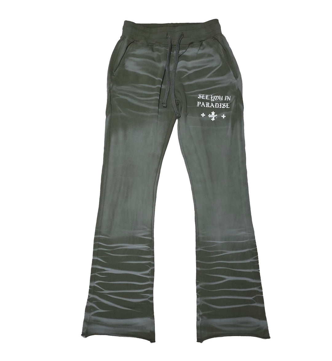 See You In Paradise Airbrush Wash Stacked Sweatpants Olive (8865L-16)