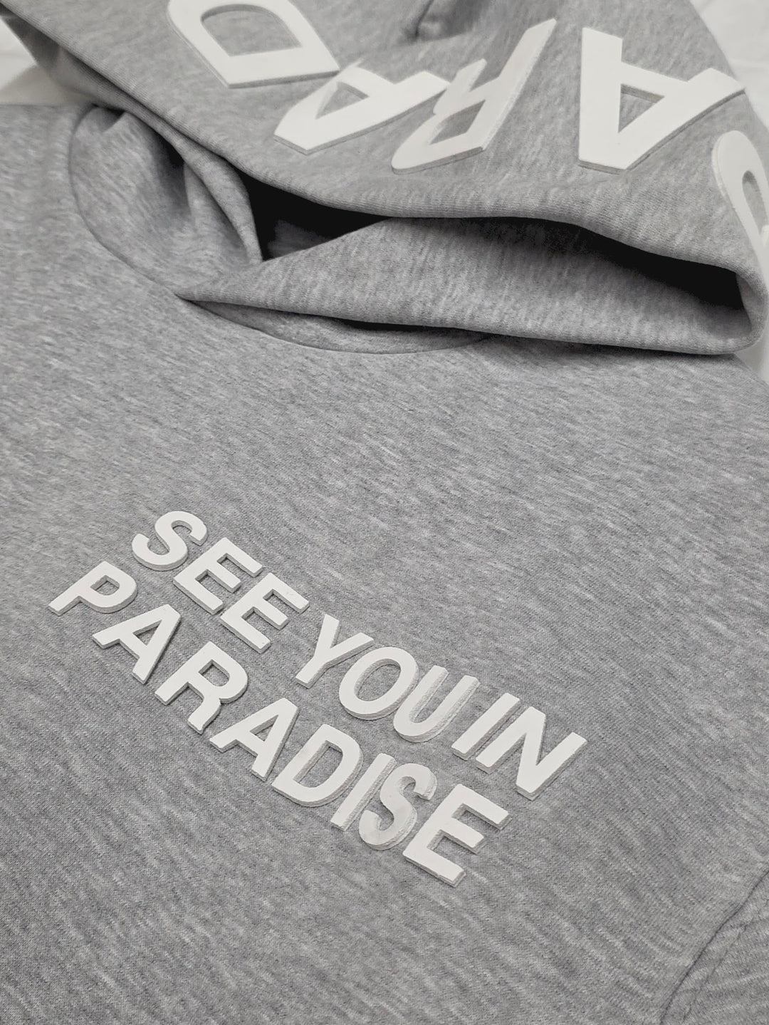 Detail of See You In Paradise Tonal Pullover Hoodie - Heather Grey