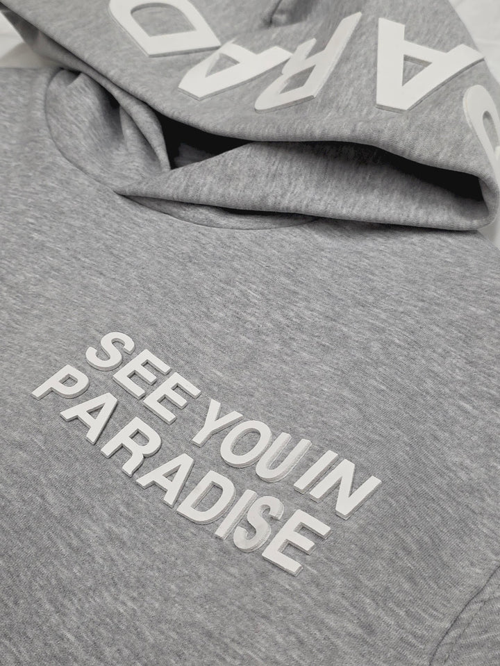 Detail of See You In Paradise Tonal Pullover Hoodie - Heather Grey