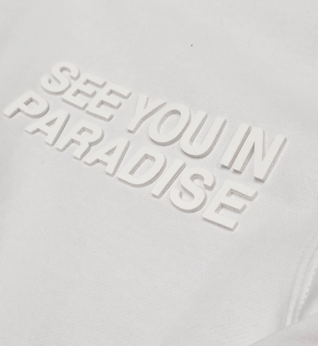 Detail of See You In Paradise Tonal Pullover Hoodie - White