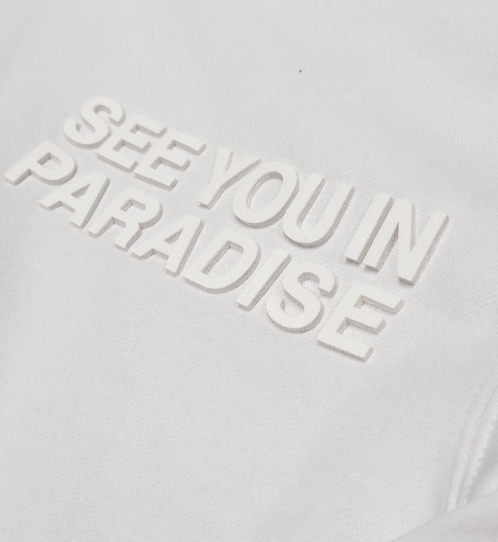 Detail of See You In Paradise Tonal Pullover Hoodie - White
