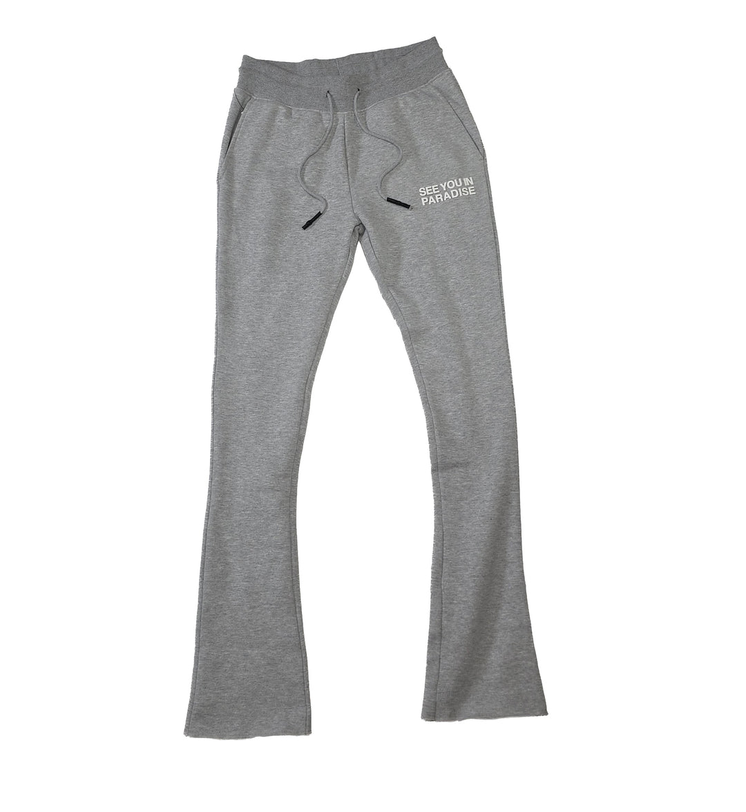 See You In Paradise Tonal Stacked Sweatpants - Heather Grey