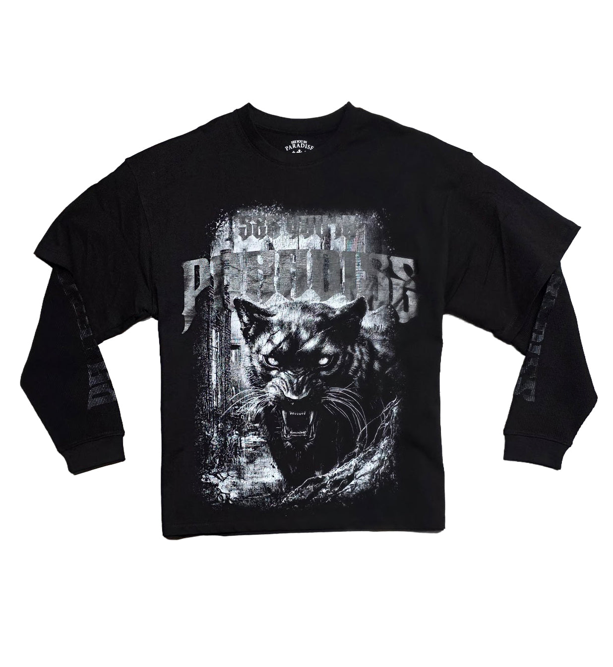 See You In Paradise Panther Layered Long Sleeve Shirt “Black” (9182A-10)
