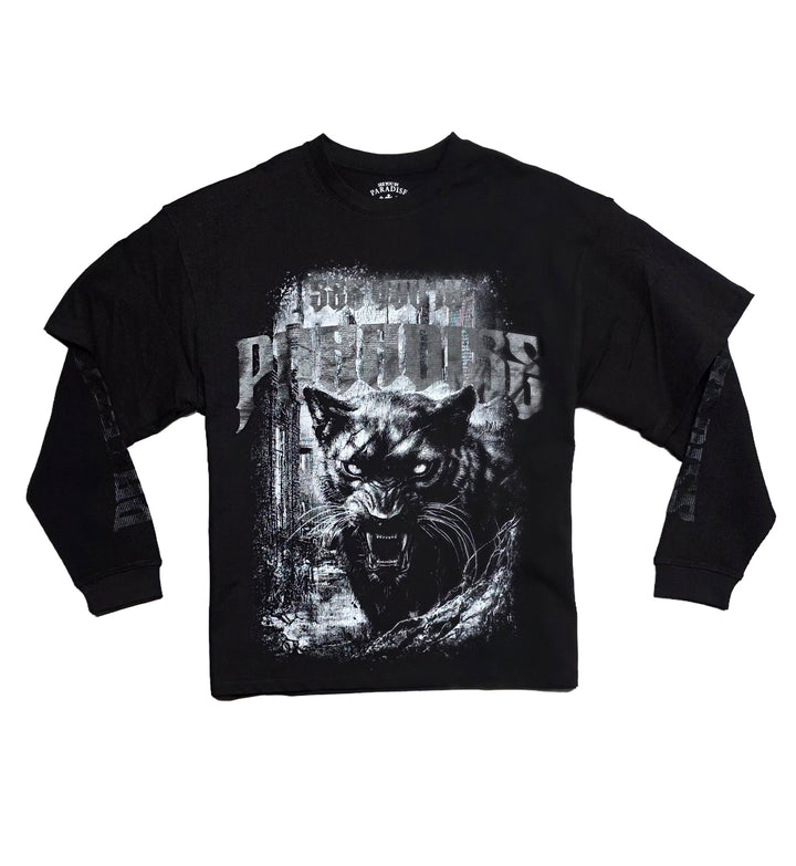 See You In Paradise Panther Layered Long Sleeve Shirt “Black” (9182A-10)