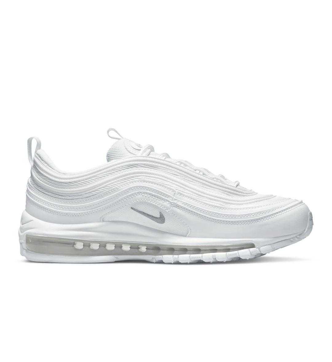 White Nike Air Max 97 shoe on a white background