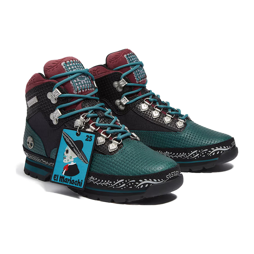 The Timberland Dia de Muertos Euro Hiker Boot Grade school “Teal Full Grain” with white background