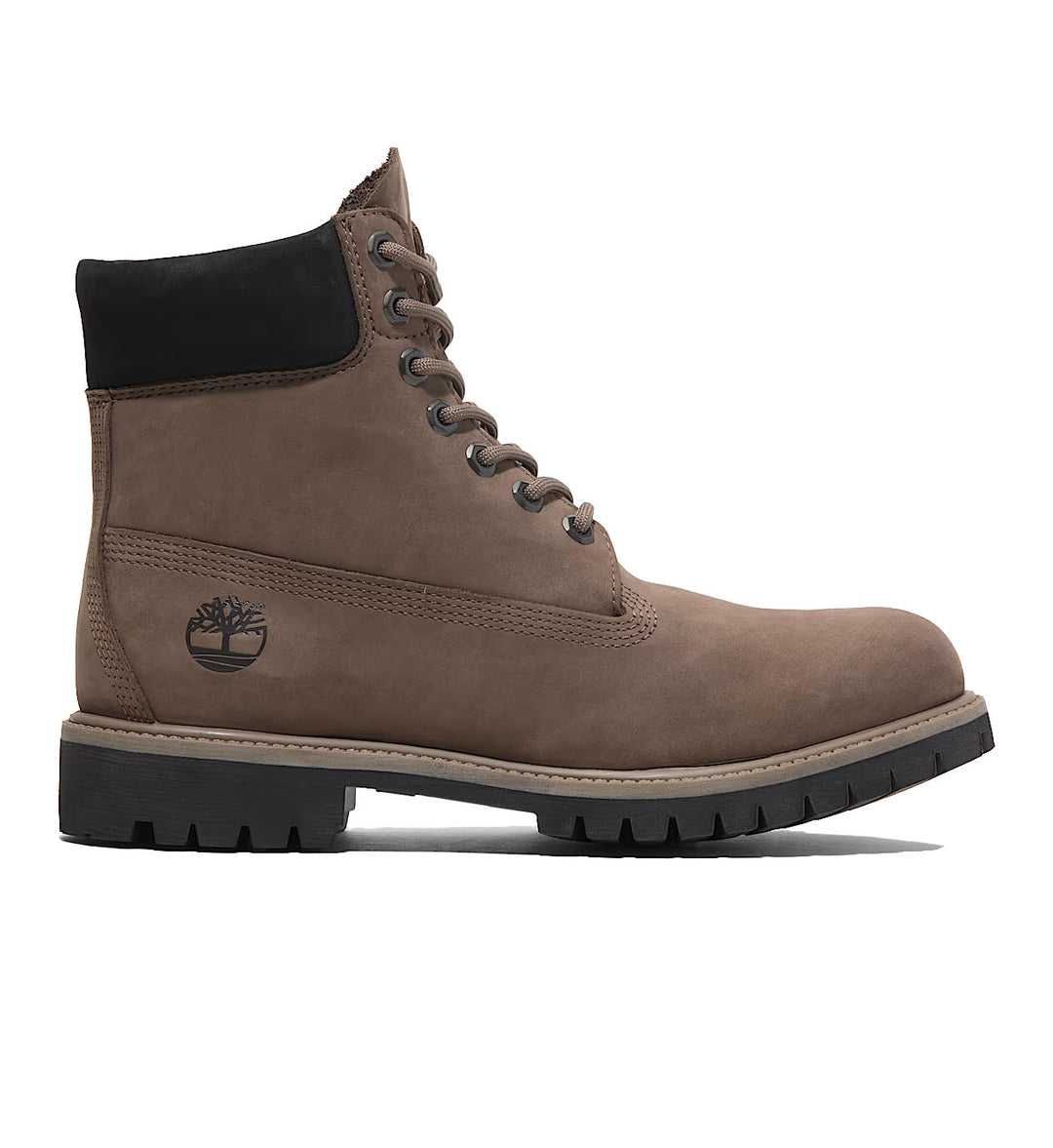 The Timberland Premium 6-Inch Waterproof Boot “Medium Brown” boot with black sole on a white background