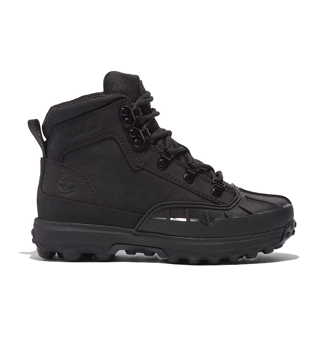 Black Timberland Converge Waterproof Hiking Grade School Boot on a white background