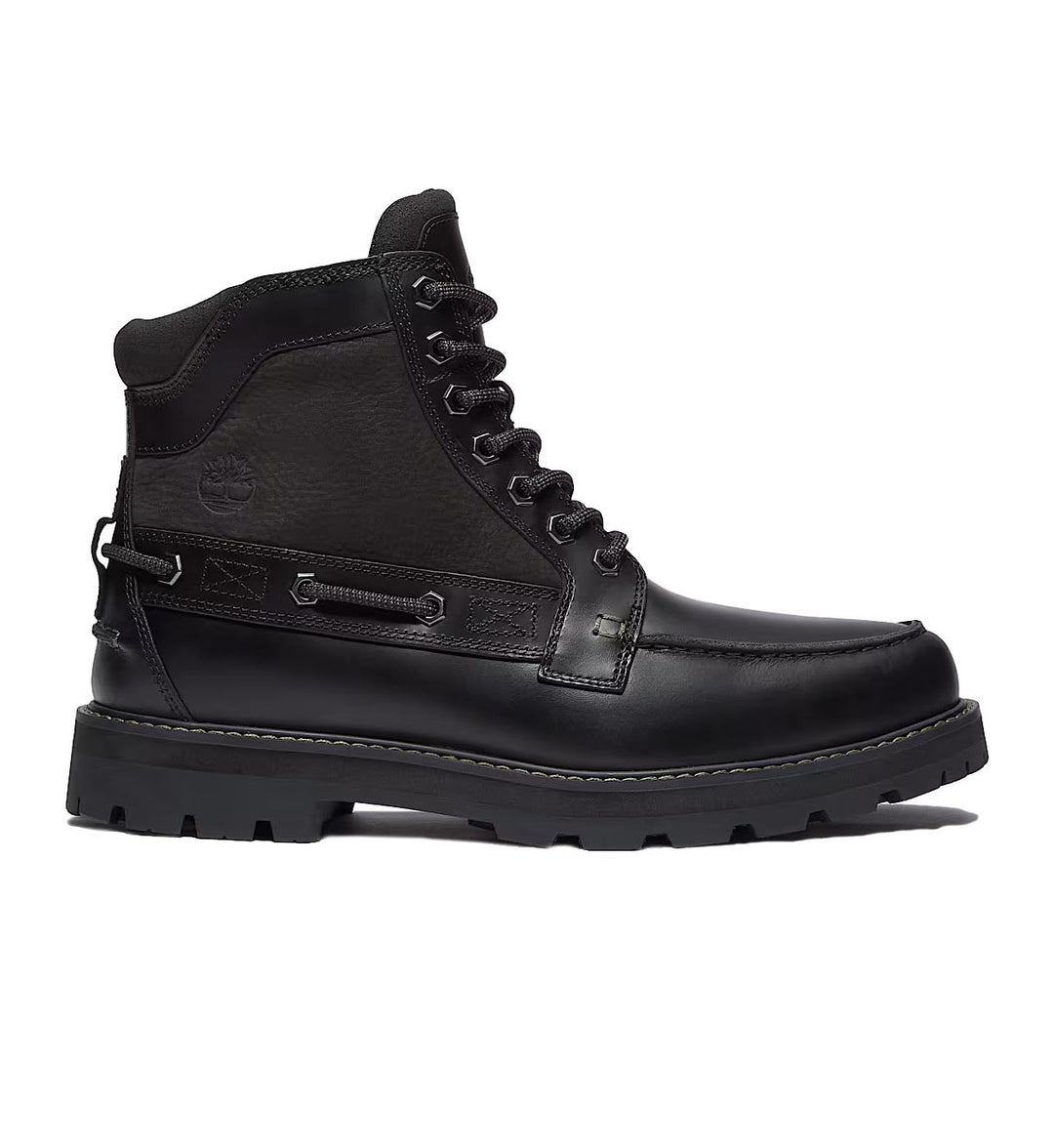 Black leather Timberland Britton Road Moc-Toe Boot “Black Full Grain” (TB0A697HW02) boot with a white background