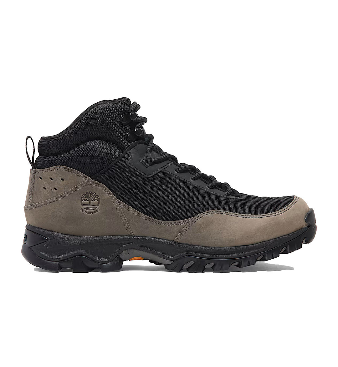The Timberland Mt. Maddsen Mid Waterproof Hiking Boot “Black Mesh/Medium Grey” with a white background