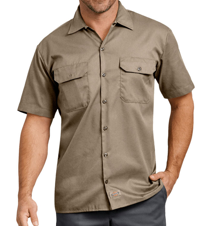 Khaki Dickies FLEX Relaxed Fit Short Sleeve Work Shirt 