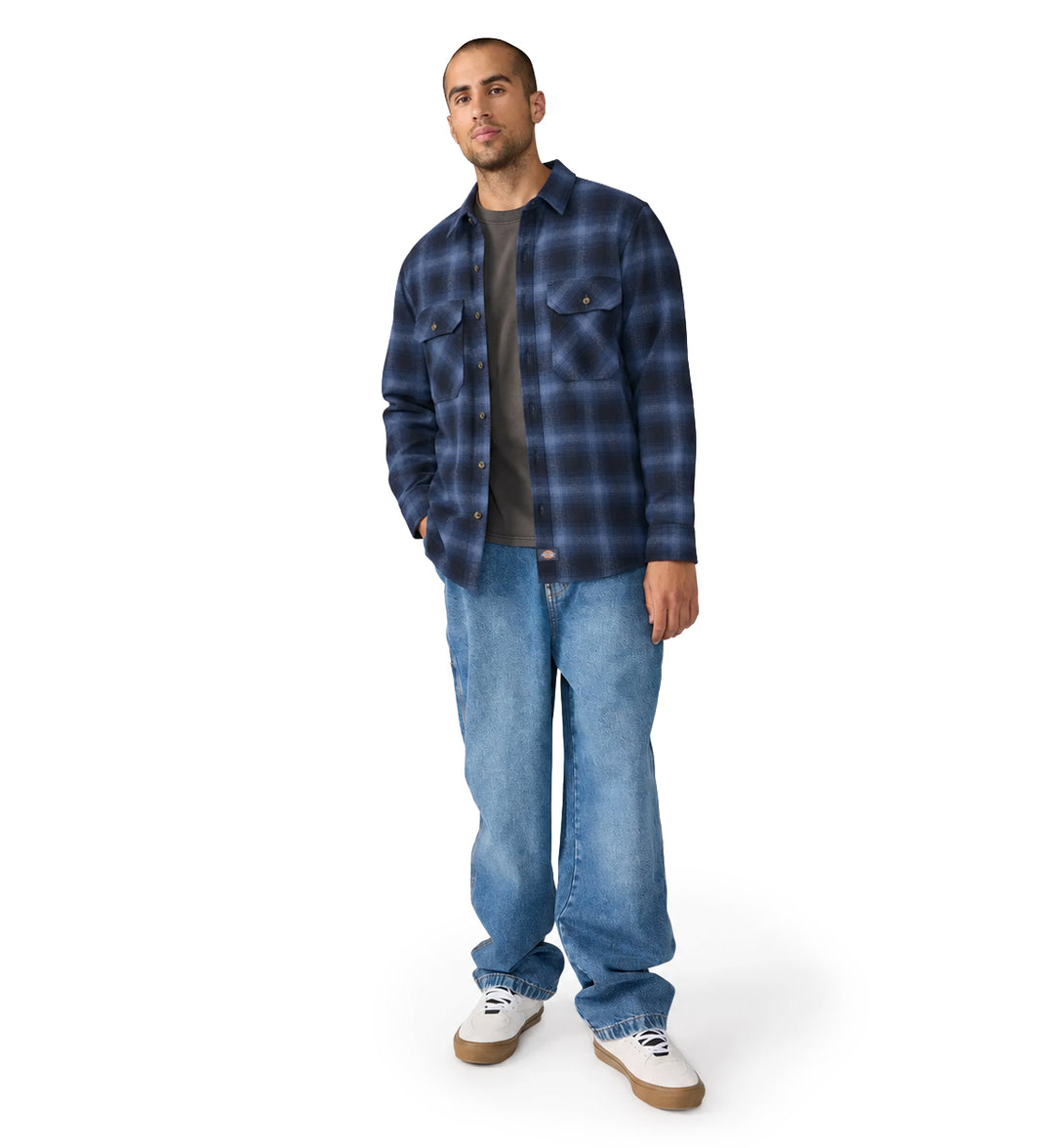 Dickies Long Sleeve Flannel Work Shirt Dark Denim A879L-0DM | Pro Feet