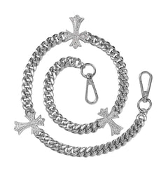 Jewelry Essentials Iced Out Triple Cross Cuban Pant Chain Silver | Pro Feet | BKC-157