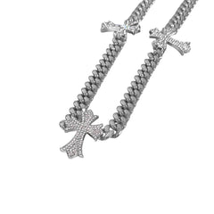 Jewelry Essentials Iced Out Triple Cross Cuban Pant Chain Silver | Pro Feet | BKC-157