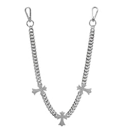 Jewelry Essentials Iced Out Triple Cross Cuban Pant Chain Silver | Pro Feet | BKC-157
