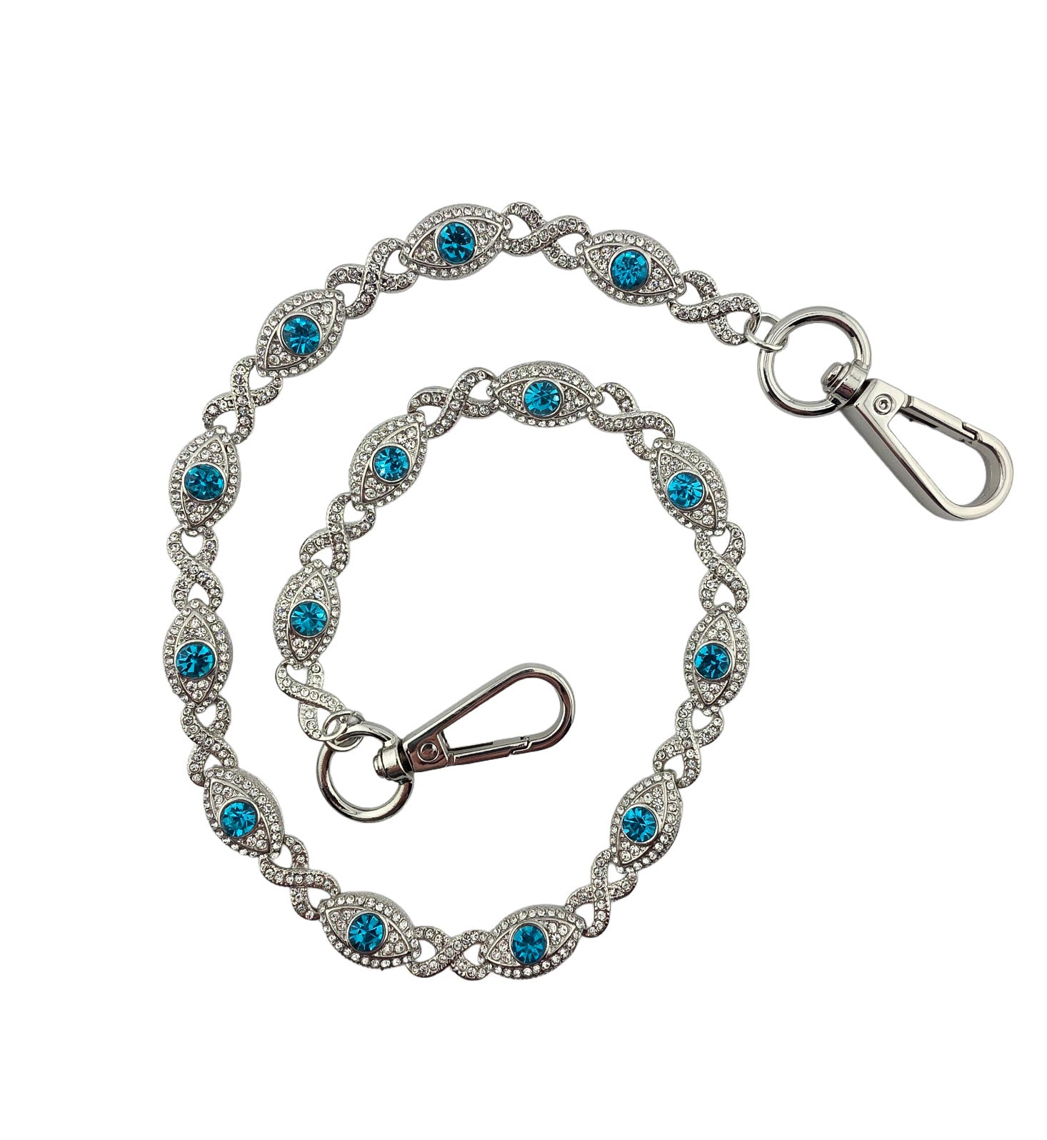 Jewelry Essentials Iced Eye Infinity Pant Chain Silver Blue | Pro Feet | BKC-873