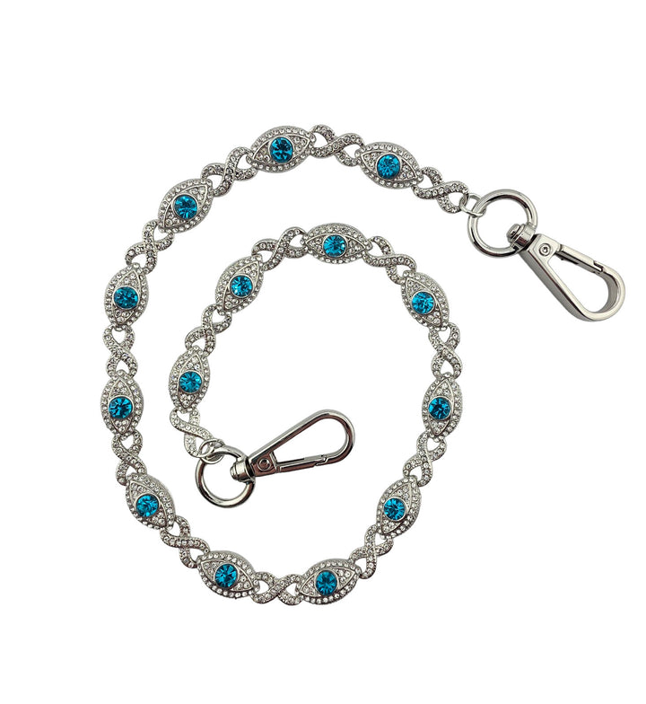 Jewelry Essentials Iced Eye Infinity Pant Chain Silver Blue | Pro Feet | BKC-873