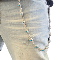 Jewelry Essentials Iced Eye Infinity Pant Chain Silver Blue | Pro Feet | BKC-873