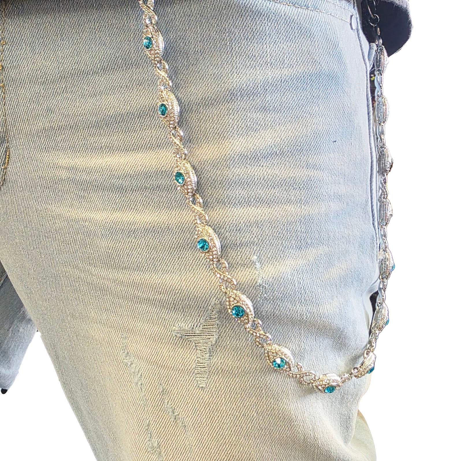 Jewelry Essentials Iced Eye Infinity Pant Chain Silver Blue | Pro Feet | BKC-873