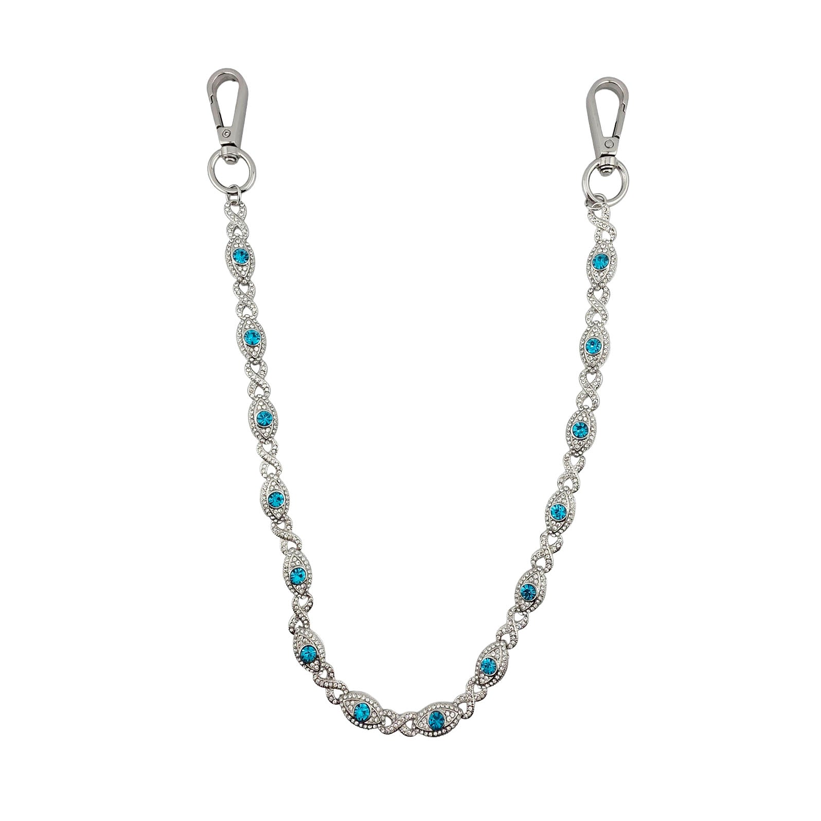 Jewelry Essentials Iced Eye Infinity Pant Chain Silver Blue | Pro Feet | BKC-873